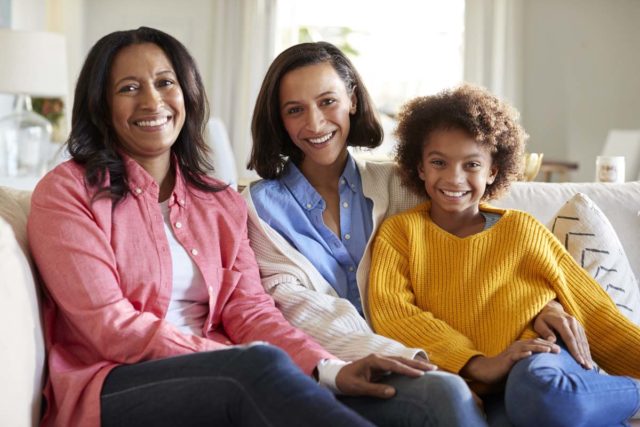 Family sitting on couch