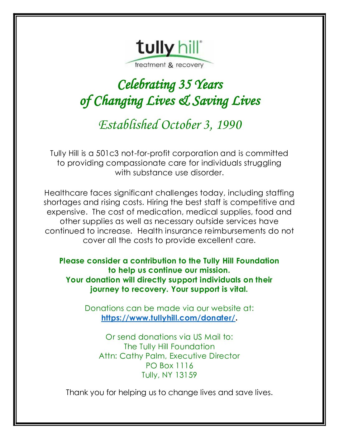 Celebrating 35 Years  of Changing Lives & Saving Lives